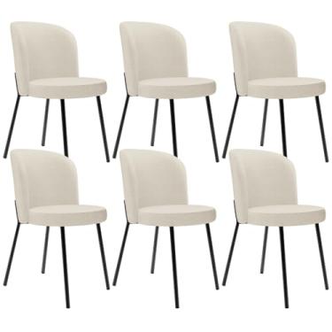 Imagem de Kit 6 Cadeiras Sala de Jantar Estofada Gavi L02 Linho Champagne - Lyam Decor