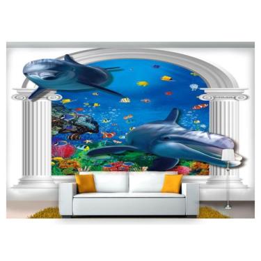 Imagem de Papel De Parede Animais Golfinhos Colunas 3D Anm250 - Você Decora