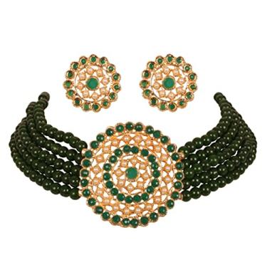 Imagem de Touchstone - Coleção Padmavati indiana Bollywood tradicional imitação pérolas grandes designer joias gargantilha conjunto em tom dourado antigo para mulheres.