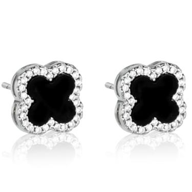 Imagem de LOMISS BRINCO FEMININOS FOLHEADO A OURO 18K TREVO ZIRCÔNIA CRAVEJADA (PLATINA/PRETO)