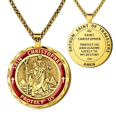 Imagem de Colar de medalhão oval de São Miguel, cobre banhado a ouro, pingente de 5 x 3 cm com corrente de 40 cm + 5 cm, medalha de oração de proteção religiosa, colares com pingente de cruz religiosa com