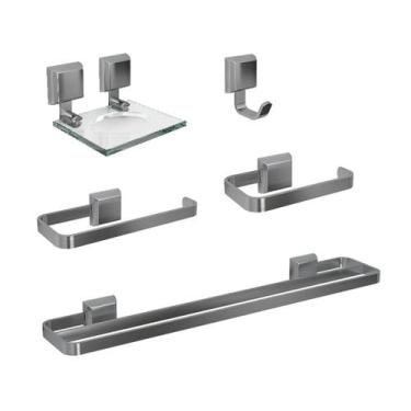 Imagem de Kit De Acessórios Para Banheiros 5 Peças Com Toalheiro Duplo - EmShopw