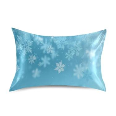 Imagem de ATTX Fronha de almofada branca com flocos de neve com fecho de envelope para cabelo e pele, macia, respirável, suave, ambos os lados, capa de almofada de seda refrescante (Queen 50 cm × 76 cm, 1 peça