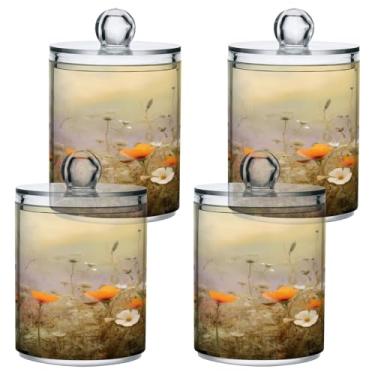 Imagem de ATTX Dispensador de suporte Qtip de flores silvestres coloridas para bola de algodão, cotonete, frasco de boticário transparente, decoração de casa, pote de armazenamento de cozinha, pacote com 4 (573