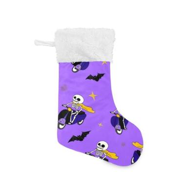 Imagem de GakkiGii Pacote com 2 meias de Natal Skeleton Ride, decoração de Natal grande para parede de árvore de lareira, 45 x 31 cm