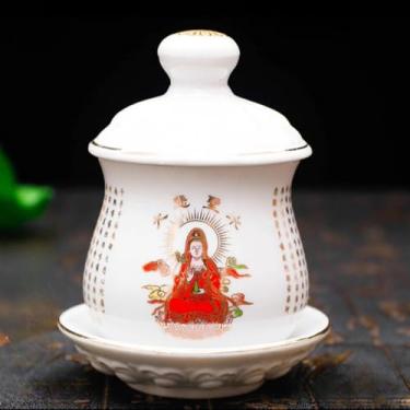 Imagem de FENNYYAR Copo de água benta para fazer ofertas domésticas para Buda, 10 cm 9,9 cm, copo de abastecimento de água de cerâmica taoísmo