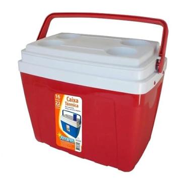 Imagem de Caixa Térmica 16 Litros Cooler Térmico Antares 22 Latas Cerveja Churrasco Praia - Vermelho