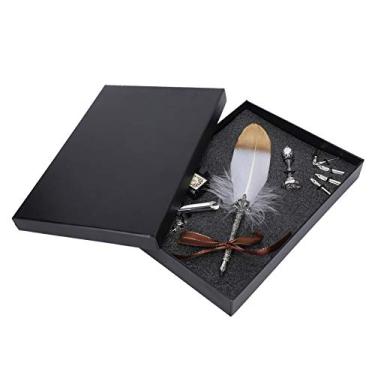 Imagem de Caneta de pena Caneta de desenho para escrita vintage Substituição de caneta de ponta Kit de garrafa de tinta vazia Acabamento requintado Escrita suave Conjunto de presente de (Branca)