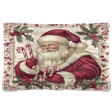 Imagem de SEHANY Cama de Natal para cães de Papai Noel, cama de gato com fundo antiderrapante, cama de canil, colchão macio para animais de estimação, lavável para cães pequenos, médios e grandes, gatos, 45,7 x