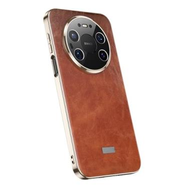 Imagem de FWYANZH Capa de couro para Huawei Mate 80 Pro Max/80 Pro/80, capa de borda dourada galvanizada retrô com padrão de cera de óleo para câmera à prova de choque, marrom, 80