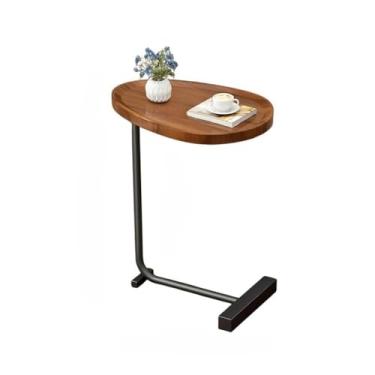 Imagem de Mesa lateral oval industrial em MDF - Mesa multifuncional para sofá/laptop, mesa decorativa compacta