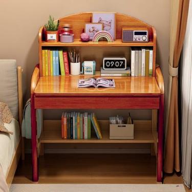 Imagem de Mesa de estudo infantil de madeira maciça ajustável, mesa de estudo para crianças pequenas com gavetas, espaço pequeno, mesa de estudo com cabana aberta, estação de trabalho e mesa de escrita cor
