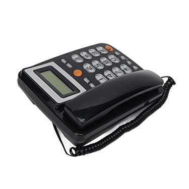 Imagem de KIMISS Telefone Com Fio de Botão Grande Com LCD, Brilho Ajustável, Chamadas Viva-voz e Discagem Rápida de um Toque para Idosos - Telefone Fixo de Mesa Preto