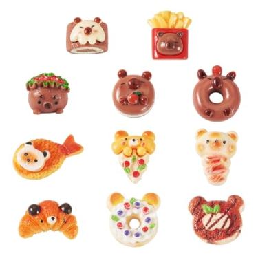 Imagem de Beadthoven 20 peças de pingentes de comida de resina, capivaras, urso, cabochão fofo, pão, donut, scrapbook, enfeites, berloques de geleca, contas, sem orifícios, para fazer joias