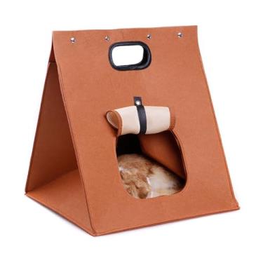 Imagem de Tendas dobráveis portáteis 2 em 1 para animais de estimação canis viagem casa ninho pelúcia casinha saco dormir quente escondido gatos e cachorros com feltro autoaquecido fácil limpar montar leve desi