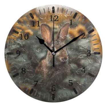 Imagem de CEBUGI Coelho girassóis relógio de parede operado a bateria relógios redondos silenciosos sem tique-taque relógios de parede para cozinha, banheiro, quarto, escritório, decoração 25,4 cm