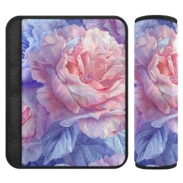 Imagem de Burbuja Capa para cinto de segurança de carro com flores em aquarela macia e confortável para alça de ombro de assento de carro, 1 par médio