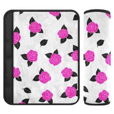 Imagem de Burbuja Capa para cinto de segurança de carro Pink Roses Protetor de cinto de segurança de carro macio confortável para alça de ombro de assento, 1 par pequeno