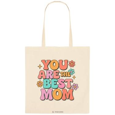 Imagem de Phicorn Bolsa Mom – You Are the Best Mom Retro Groovy, bolsa de lona de algodão colorida, presente perfeito para o Dia das Mães para a mãe, sacola de compras reutilizável