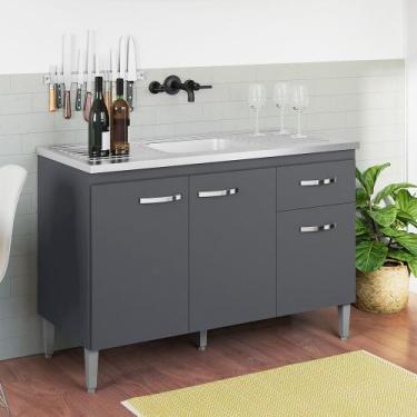 Imagem de Balcão Cozinha Gabriela 2 Portas 2 Gavetas Sem Tampo AJL Móveis, Cinza