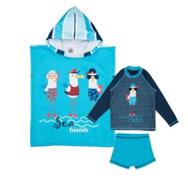 Imagem de Toalha Poncho Praia + Conjunto Com Proteção Solar Menino - Fofotinhos,