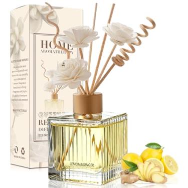 Imagem de Conjunto de difusor de palheta de 200 ml – aroma refrescante de limão e gengibre, palitos de vime naturais e flores secas | Fragrância doméstica de longa duração para quarto, escritório, sala de estar