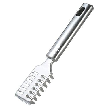 Imagem de Escova de descascar peixe aço inoxidável Removedor escamas Ferramenta limpeza para cozinha com cabo ergonômico e buraco
