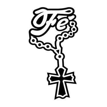 Imagem de Adesivo Fé com Terço Cristão Decoração para parede, notebook, carros, caminhão vários tamanhos e cores (PRETO, 23X43CM)