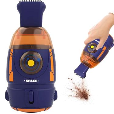 Imagem de Mini aspirador de pó de mesa | Vassoura portátil em forma de foguete portátil recarregável de alta potência para carro, mesa, poeira, migalhas, pelos de animais de estimação e uso no escritório (azul)