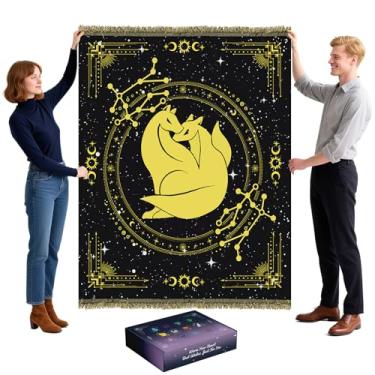 Imagem de ZYXFYY Cobertor Astrologia Presentes de Aniversário para Mulheres Meninas Coleção Chenille Tecido Capa Hippie Decoração de Quarto Constelação Celestial Bruxa para Cama 129,5-149,9 cm (Kits)