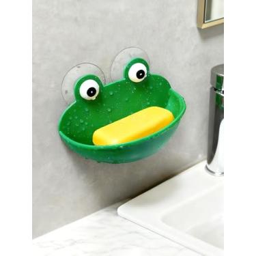 Imagem de 1 sapateira sapo com ventosa para saboneteira, para decoração/banheiro/armazenamento de itens pequenos, plástico, verde