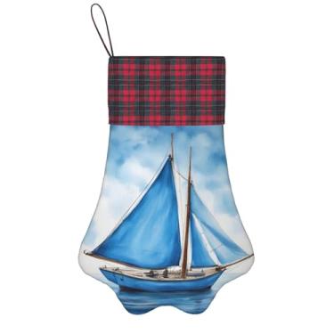 Imagem de SKKNT Meias de Natal com estampa de veleiro azul, animais de estimação, decoração de Natal, cães, gatos, árvores, doces, presente, conveniente