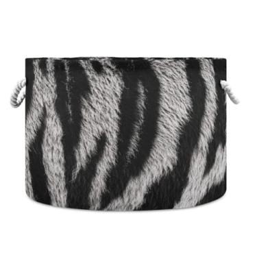 Imagem de JUZIHAI Cesta de armazenamento dobrável com estampa de pele de animal, cesto de roupa suja para bebê, cobertor com alças de corda de algodão, caixa organizadora de armário dobrável para quarto