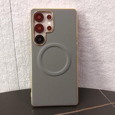 Imagem de Capa de carregamento sem fio magnético para Samsung Galaxy S25 S24 Ultra Plus, capa traseira de luxo com revestimento eletroplástico (para Galaxy S25/Cinza)