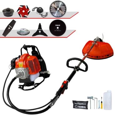 Imagem de Máquina de Corta Grama Costal Terra GRC430 À Gasolina 2T 43cc 1,7HP Multifunções Profissional Completa Com Carretel de Nylon + 7 Opções de Cortes