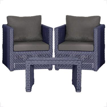 Imagem de Mesa E 2 Poltronas Madri Corda Náutica Estofado 11 Trama Azul