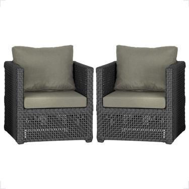 Imagem de 2 Poltronas Madri Alumínio Corda Náutica Estofado 8 Trama Preto