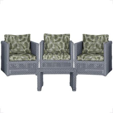 Imagem de Mesa E 3 Poltronas Madri Corda Náutica Estofado 5 Trama Prata