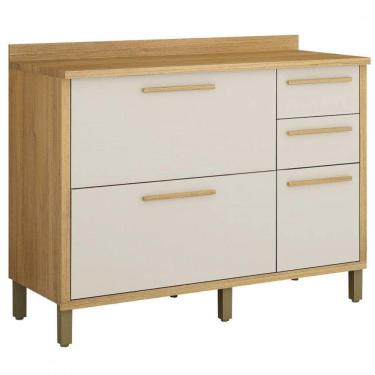 Imagem de Balcão De Cozinha Torino 120cm Com 3 Portas Valdemóveis Cinamono/off Wh