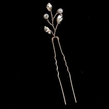 Imagem de Conjunto de grampos de cabelo com flor de cristal dourado elegante retrô em forma de U para festa de casamento