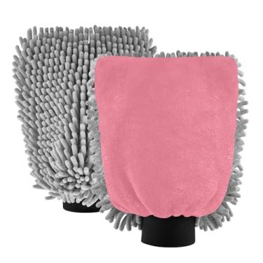 Imagem de ODAWA Luva de limpeza de carro de microfibra de chenille, luva de canhão de espuma rosa salmão para lavagem de carro, 18 cm x 26 cm (pacote com 2)