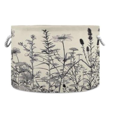 Imagem de Wassud Cesta de armazenamento Wild Bushes com alças cesto de lavanderia redondo caixas de armazenamento de lona cobertor de armazenamento para berçário 51 x 50 x 35 cm