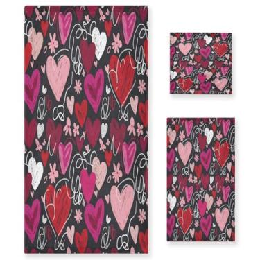 Imagem de Wassud Conjunto de 3 toalhas de banho vintage corações dos namorados, toalhas super macias e absorventes para banheiro, toalhas de banho de secagem rápida, toalha de banho para academia, spa, hotel