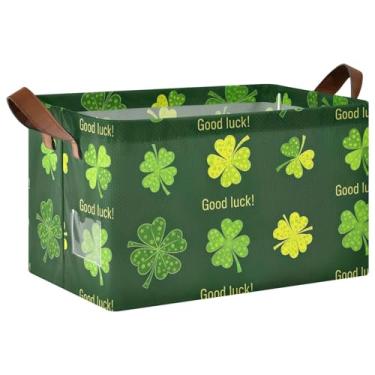 Imagem de Caixas de armazenamento decorativas grandes com alças, 43 x 29 x 25 cm, recipientes de armazenamento de folhas verdes e amarelas para roupas, pacote com 2