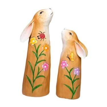 Imagem de Wswqop Conjunto de 2 estatuetas de da Páscoa, esculturas de animais colecionáveis, enfeites para mesa, lareira e corredor, Laranja