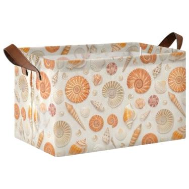 Imagem de Organizadores de brinquedos grandes e caixas de armazenamento com alças, 43 x 29 x 25 cm, caixas de armazenamento de prateleiras, conchas, bege, laranja, organizador de armário, 1 pacote