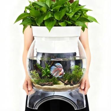 Imagem de Geelin Tanque de peixes de plástico com parte superior e base hidropônica, tigela aquapônica à prova de estilhaçamento com clareza clara para terrário, vaso de flores, peça central de presente para