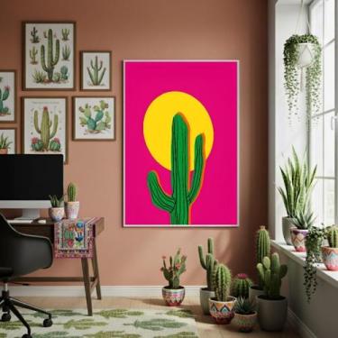 Imagem de Quadro Decorativo Cacto Arte Colorida - 70X50Cm Mold Preta - Quadros O