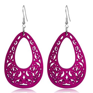 Imagem de TIANBANGSHI Brincos de madeira boêmios para mulheres, leves, vintage, vazado, gota, lágrima, natural, geométrico, pingente, joia, Small, Madeira, Sem pedra preciosa