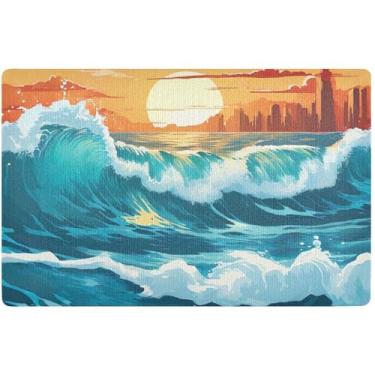 Imagem de Capacho personalizado com onda do mar, pôr do sol, tapete de boas-vindas engraçado, absorvente, tapetes para entrada laváveis para entrada de casa, 81 cm x 50 cm